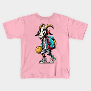 funny goat basketball Kids T-Shirt